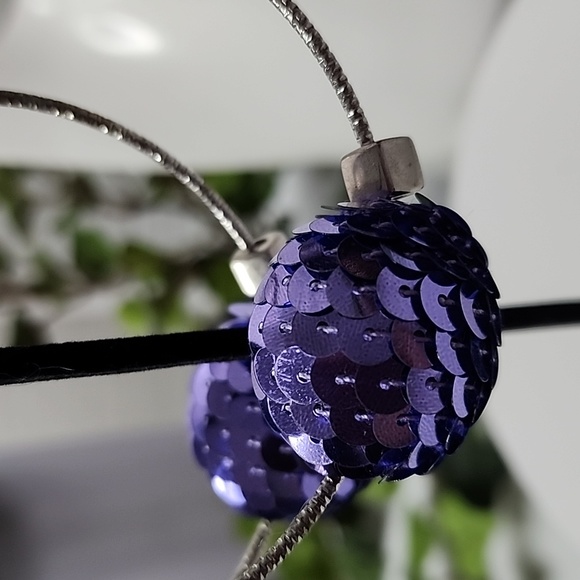 Large Silver Statement Hoop Earrings with Lavender Purple Sequin Disco Ball… - Picture 5 of 7